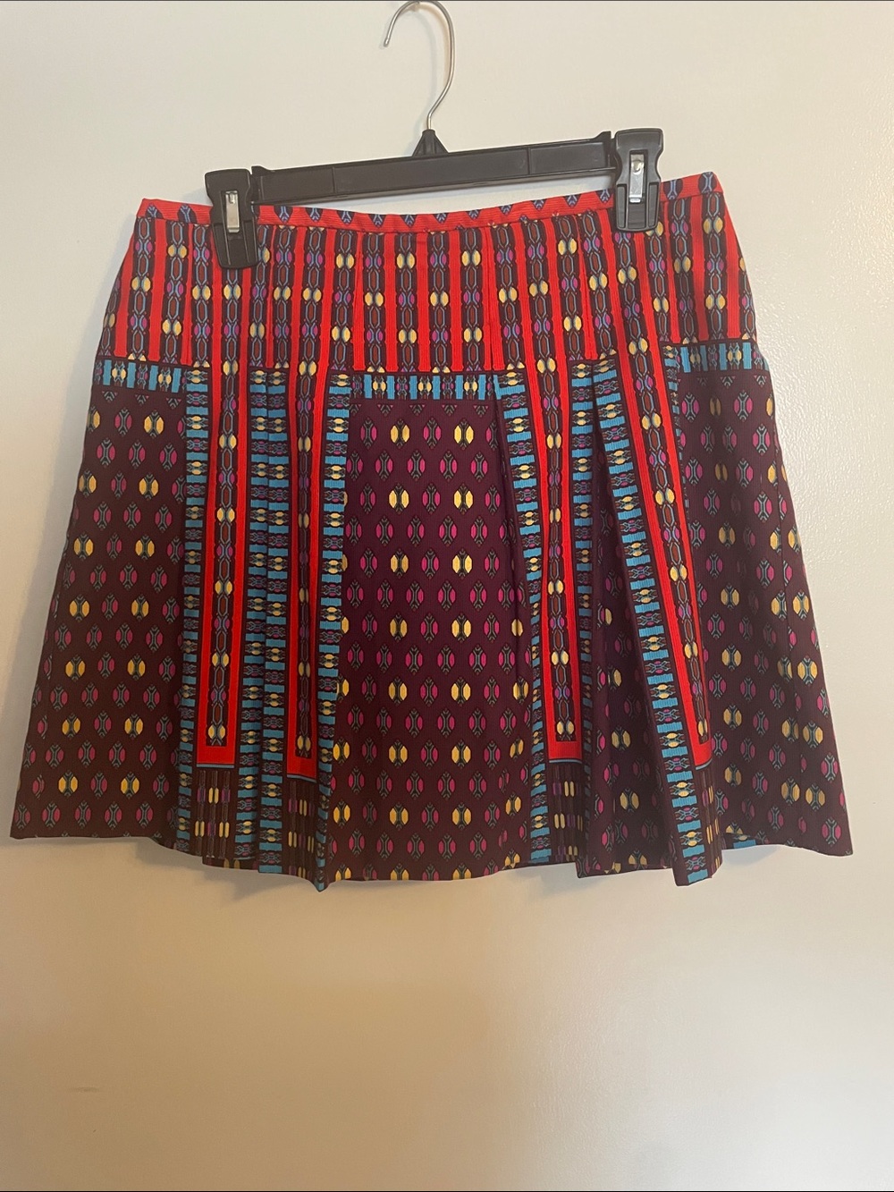 Nanette Lepore Burgundy Multi-Print Pleated Skirt